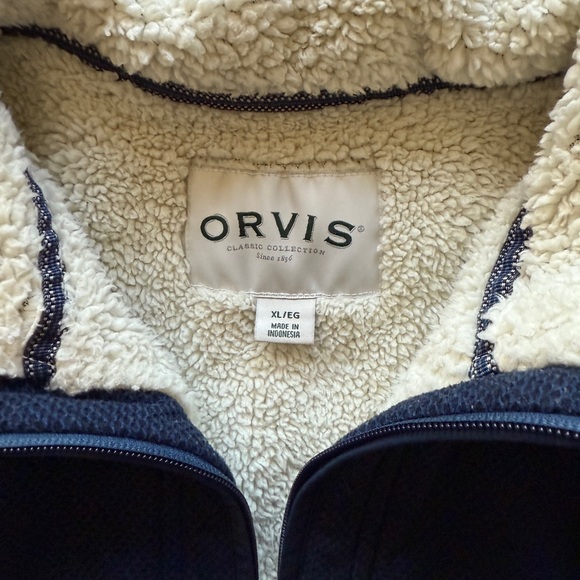 Orvis Navy Knit Blue, Sherpa Fleece-Lined 3/4 Zip Pullover - Picture 3 of 11